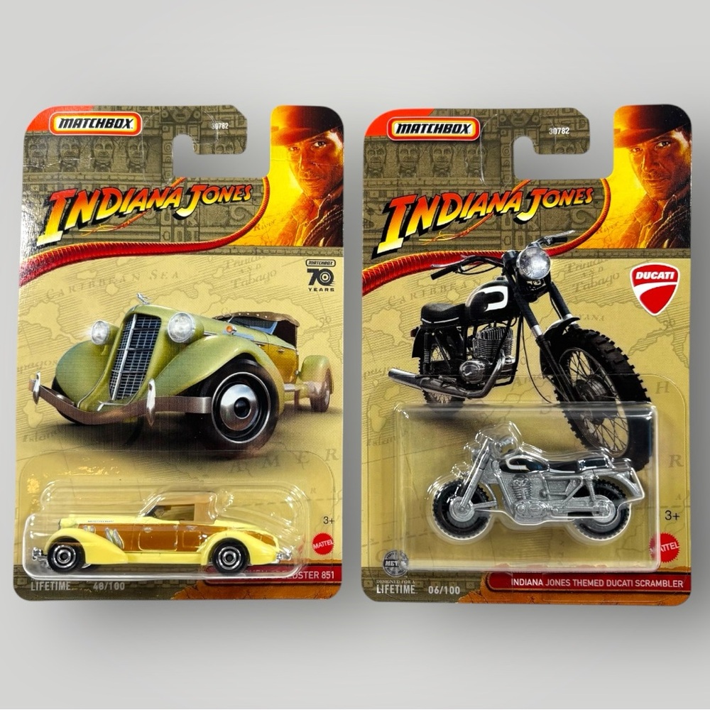 Matchbox Indiana Jones 1963 Auburn Speedster & Ducati Scrambler